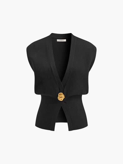 Chaleco de punto con cuello en V y detalle abotonado