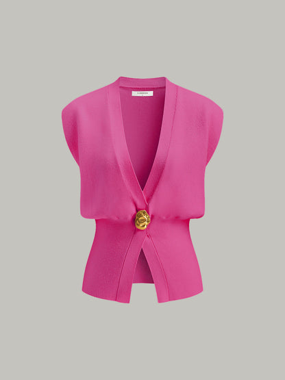 Chaleco de punto con cuello en V y detalle abotonado